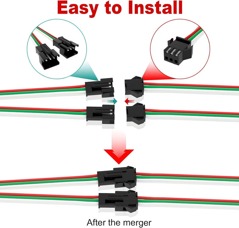 VISDOLL 8Pcs JST SM 3Pin 1 to 2 Connectors 22AWG Wire Female/Male LED Connector 15cm for WS2812B WS2811 WS2812 WS2814 SK6812 CCT LED Strip Light (3pin SM Splitter 1 to 2) - Image 3